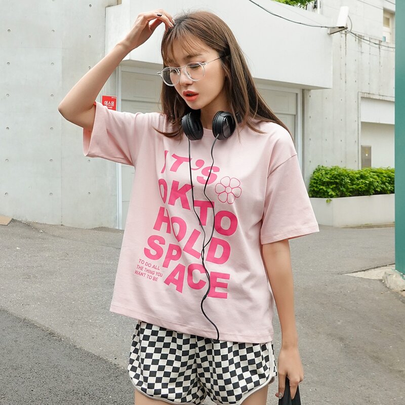 

Slogan Graphic Drop Shoulder Tee, Baby pink