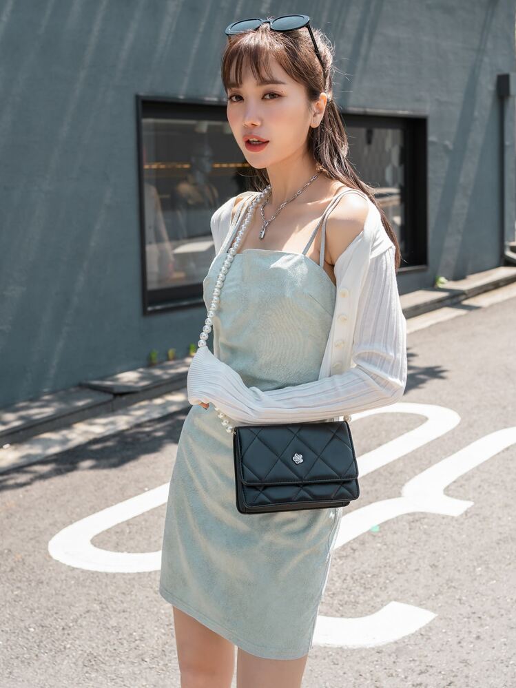 DAZY Solid Double Straps Cami Dress - Grey - View 5