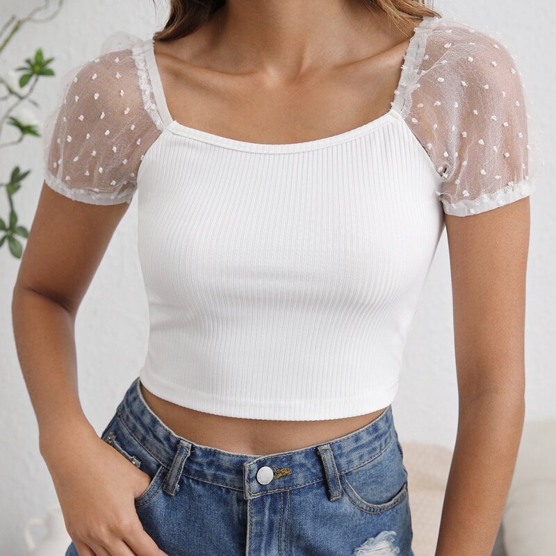 

Dobby Mesh Panel Raglan Sleeve Tee, White