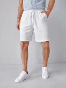 Manfinity VCAY Men Cotton Drawstring Waist Shorts - White - View 1