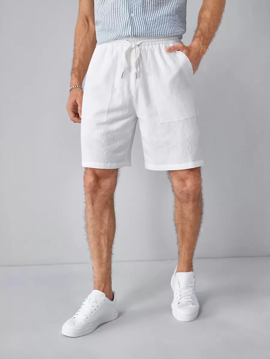 Manfinity VCAY Men Cotton Drawstring Waist Shorts - White - View 1