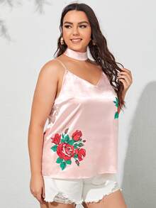 SHEIN 大碼印花吊帶上衣帶頸鍊 - 淺粉色 - 查看 5