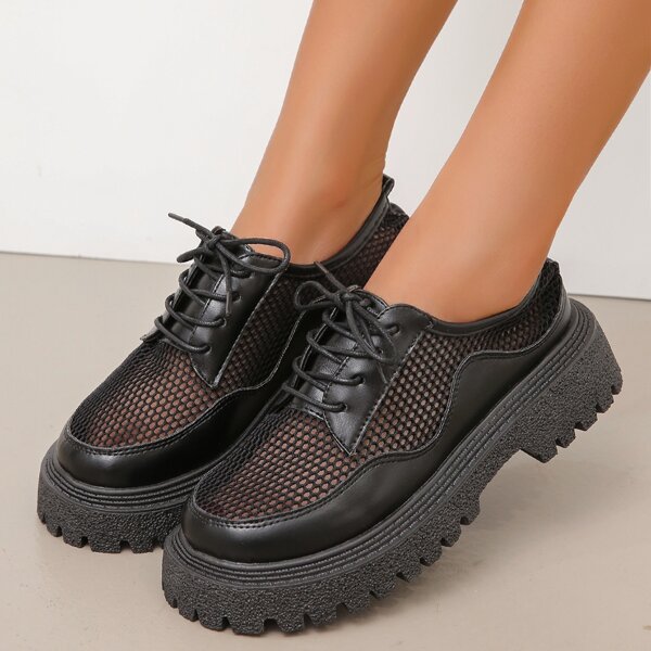 

Minimalist Mesh Panel Flatform Oxfords, Black