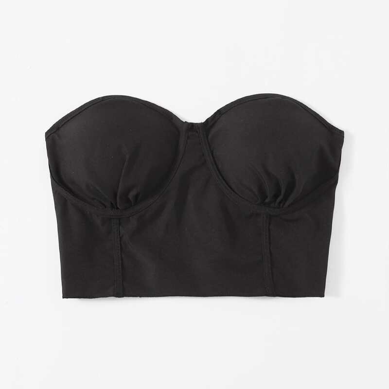 

Solid Shirred Crop Tube Top, Black