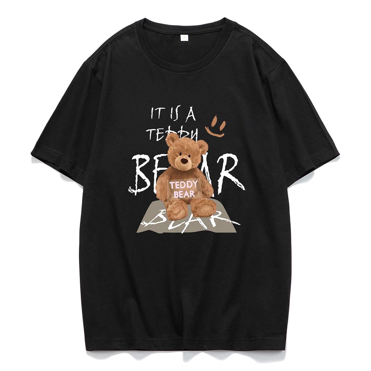 

Guys Letter Cartoon Bear Graphic Tee, Black