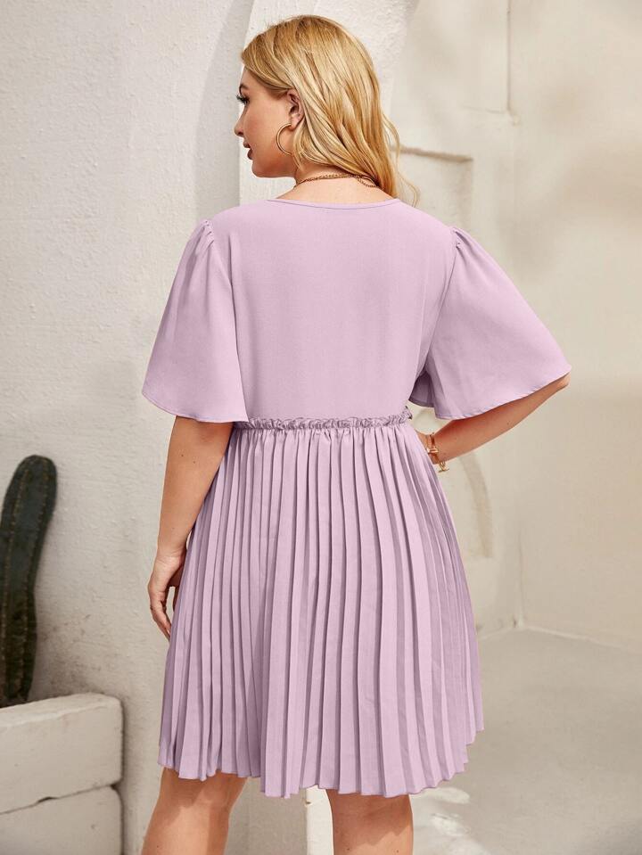 solid pleated hem dress Elegant Solid Pleated Hem Womens A-Line Dress