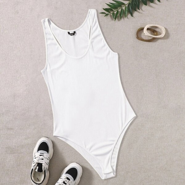 

Plus 1pc Solid Tank Bodysuit, White
