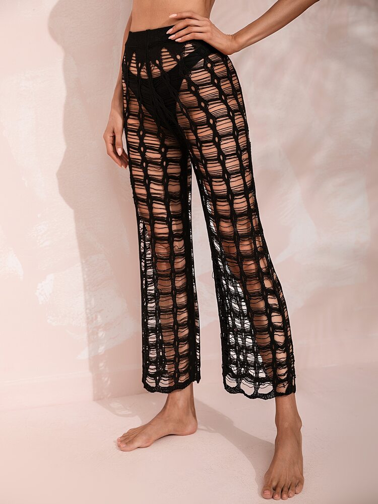 Hollow Out Cover Up Pants - Black - View 4