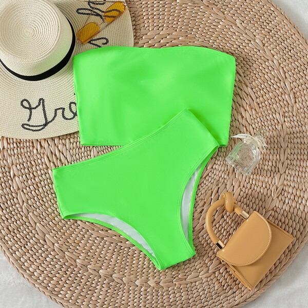 

Bandeau High Waisted Bikini Swimsuit, Lime green