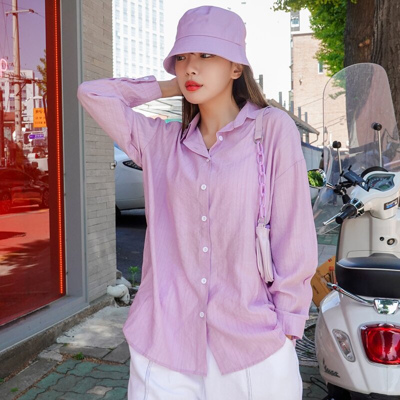 

1pc Drop Shoulder Button Up Blouse, Lilac purple