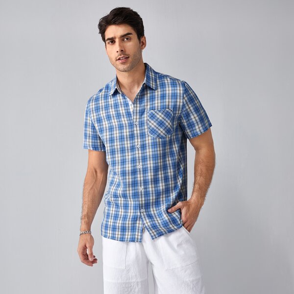 

Men Patch Pocket Plaid Shirt, Multicolor