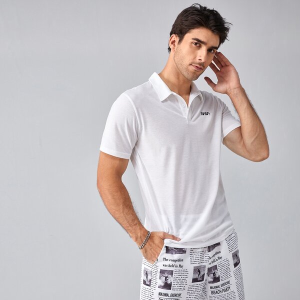 

Men Letter Graphic Polo Shirt, White