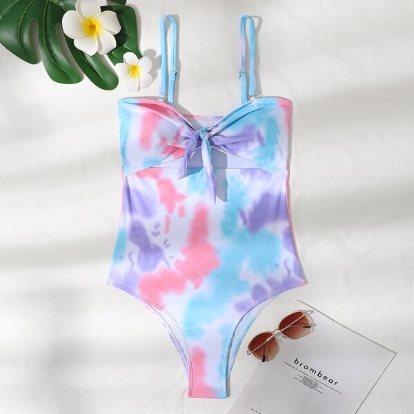 

Tie Dye Knot One Piece Swimsuit, Multicolor
