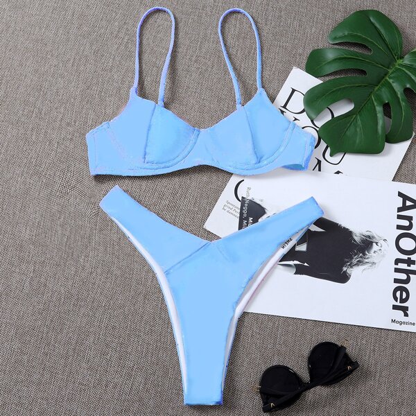 

Underwire High Cut Bikini Swimsuit, Blue