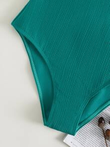 Traje de baño de una pieza con ribete de volantes para vacaciones de verano en la playa - Verde - Ver 4