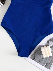 SHEIN Swim Ruffle Trim One Piece Swimsuit Summer - Royal Blue - View 5