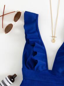 SHEIN Swim Ruffle Trim One Piece Swimsuit Summer - Royal Blue - View 6