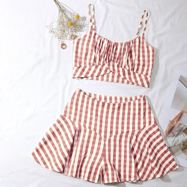 

Gingham Print Crop Cami Top & Shorts, Multicolor