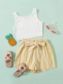 SHEIN Conjuntos para niñas Cinta A rayas Casual - Multicolor - Ver 1
