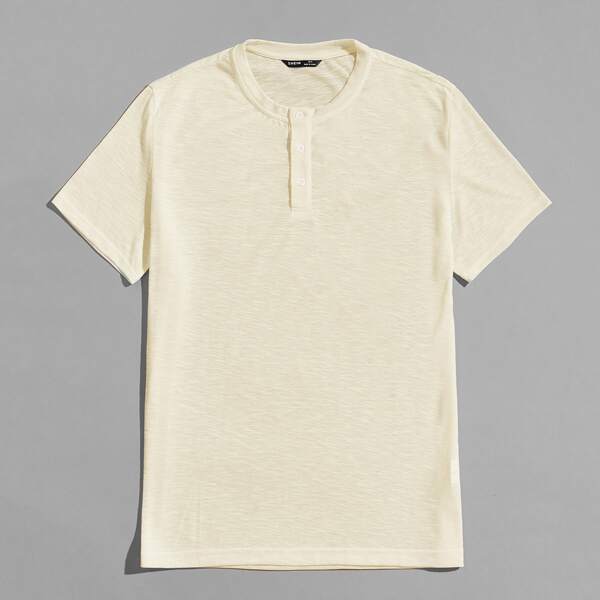 

Men Buttoned Half Placket Sleep Top, White