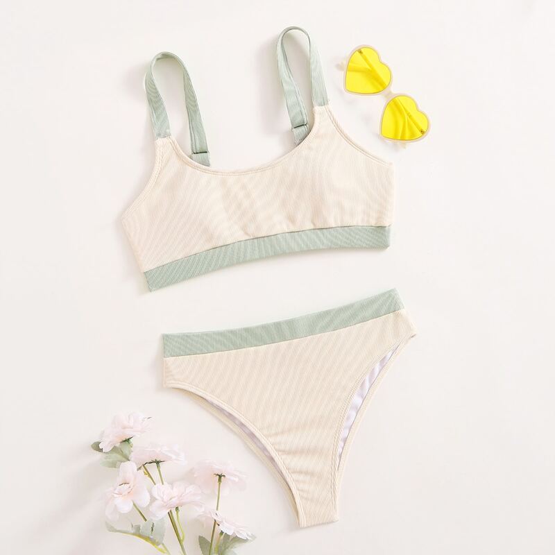 

Solid Rib Bikini Swimsuit, Beige