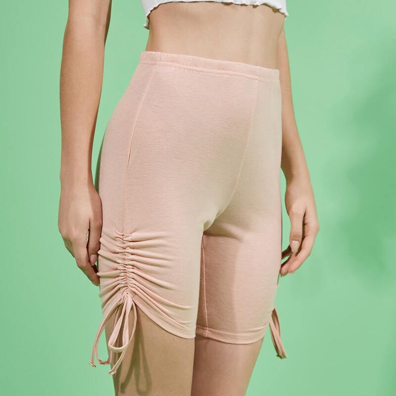 

Solid Drawstring Biker Shorts, Coral pink