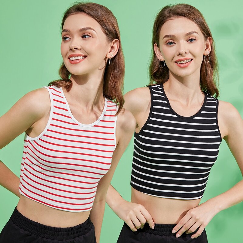 

2pcs Striped Tank Top, Multicolor
