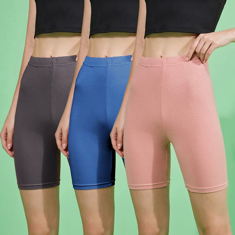 

3pcs Solid Biker Shorts, Multicolor