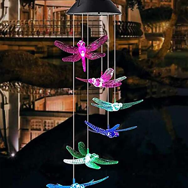 

1pc Dragonfly Design Solar Hanging Light, Multicolor