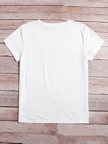 SHEIN Essnce Letter Graphic Short Sleeve Tee - White - View 2