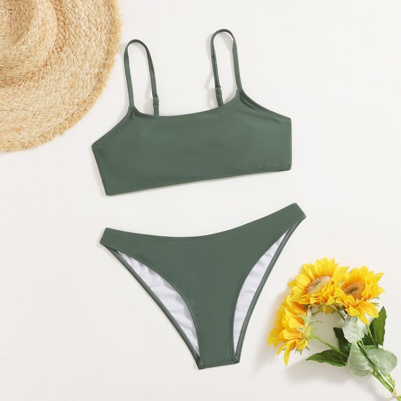 

Simple Solid Bikini Swimsuit, Army green