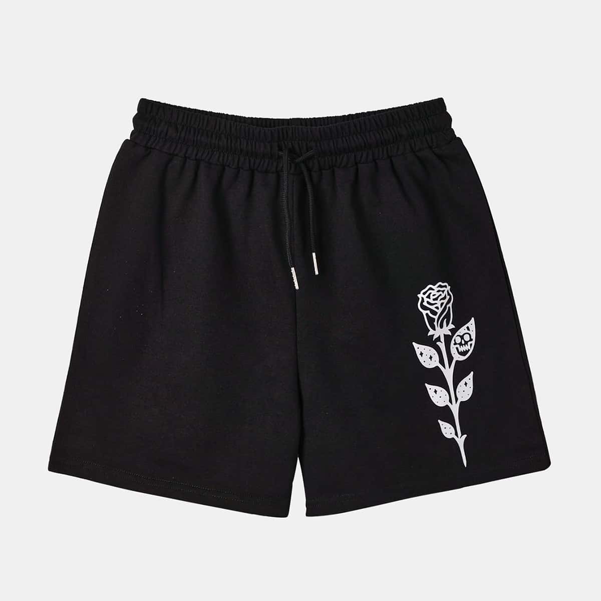 

Rose & Skull Graphic Shorts, Black