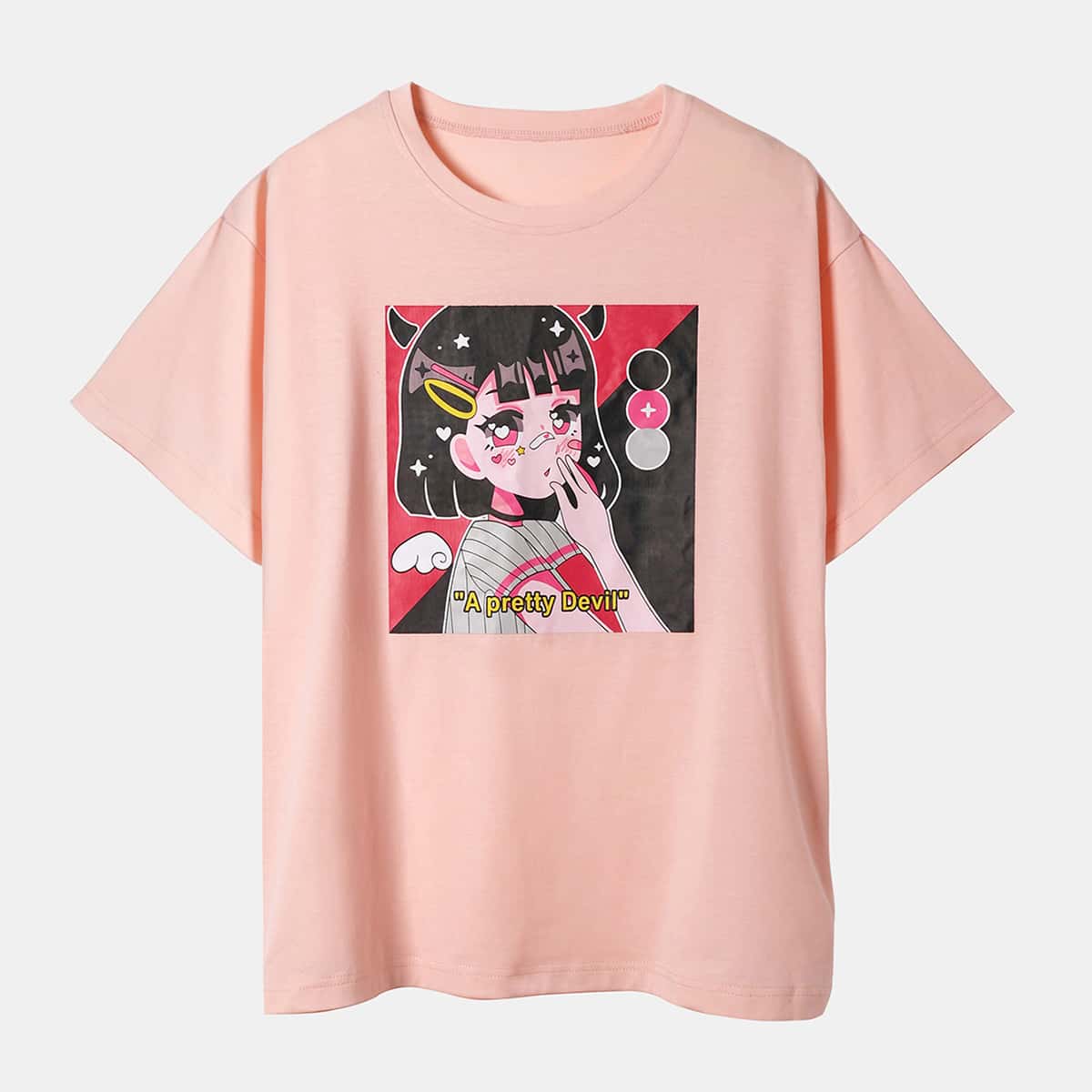 

Letter Cartoon Graphic Tee, Coral pink