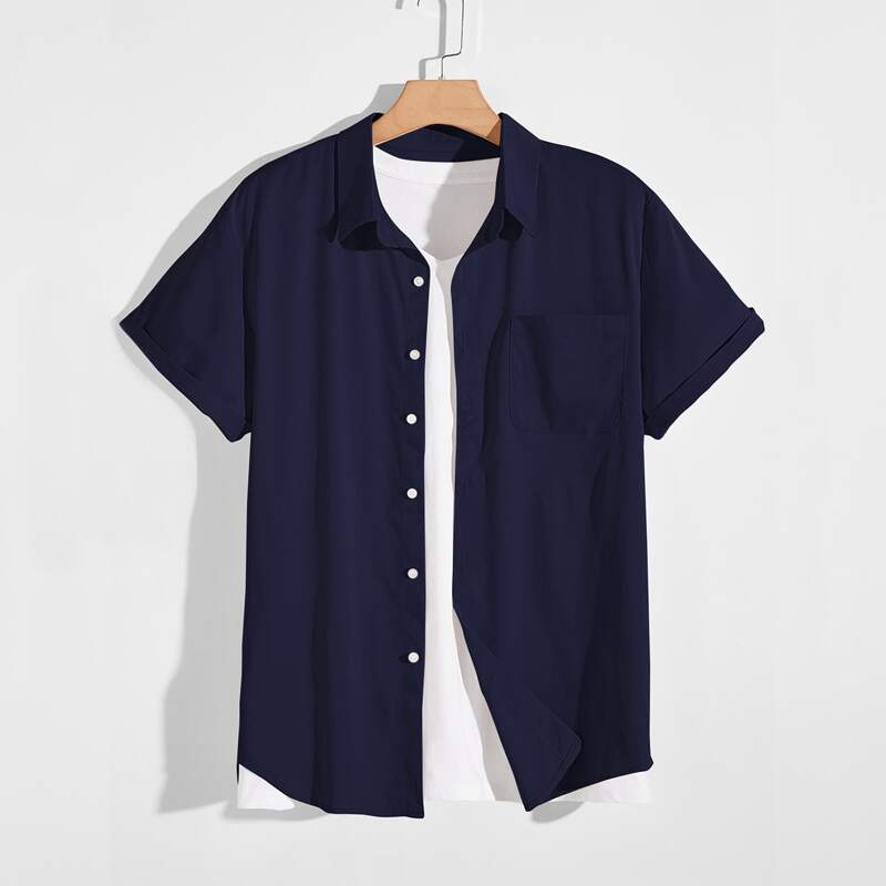 

Guys 1pc Pocket Front Button Up Shirt, Navy blue