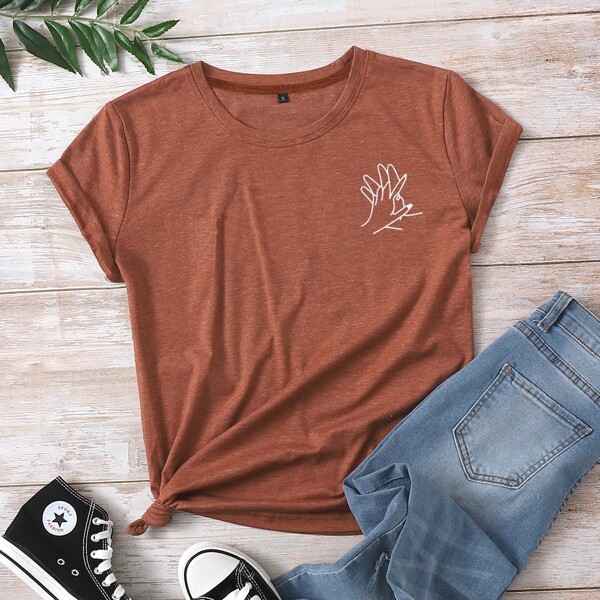 

Hands Print Short Sleeve Tee, Rust brown