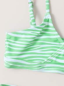 Tween Girl Zebra Stripe Bikini Set Summer Beach - Green - View 3