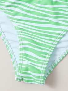 Tween Girl Zebra Stripe Bikini Set Summer Beach - Green - View 4