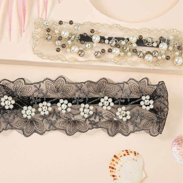 

2pcs Toddler Girls Faux Pearl Decor Lace Hair Band, Multicolor