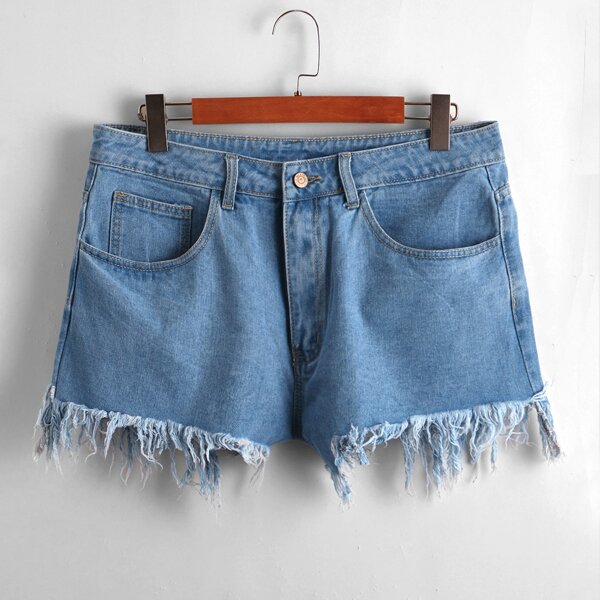 

Plus Fringe Hem Denim Shorts, Medium wash