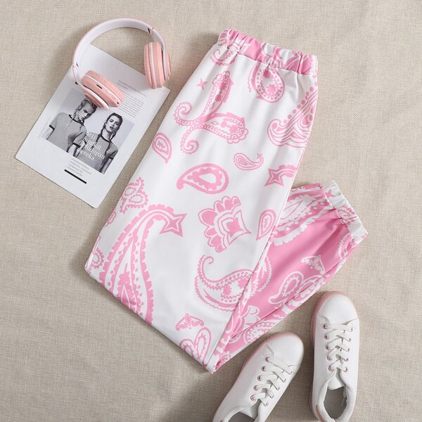 

Plus Paisley Print Elastic Waist Sweatpants, Multicolor