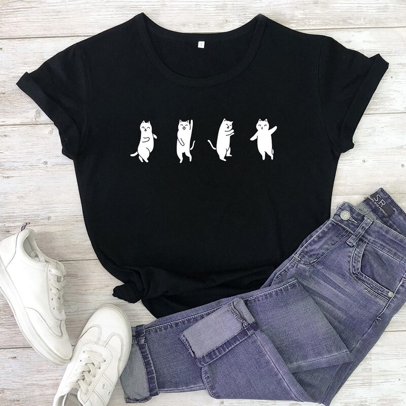 

Cartoon Cat Graphic Tee, Black
