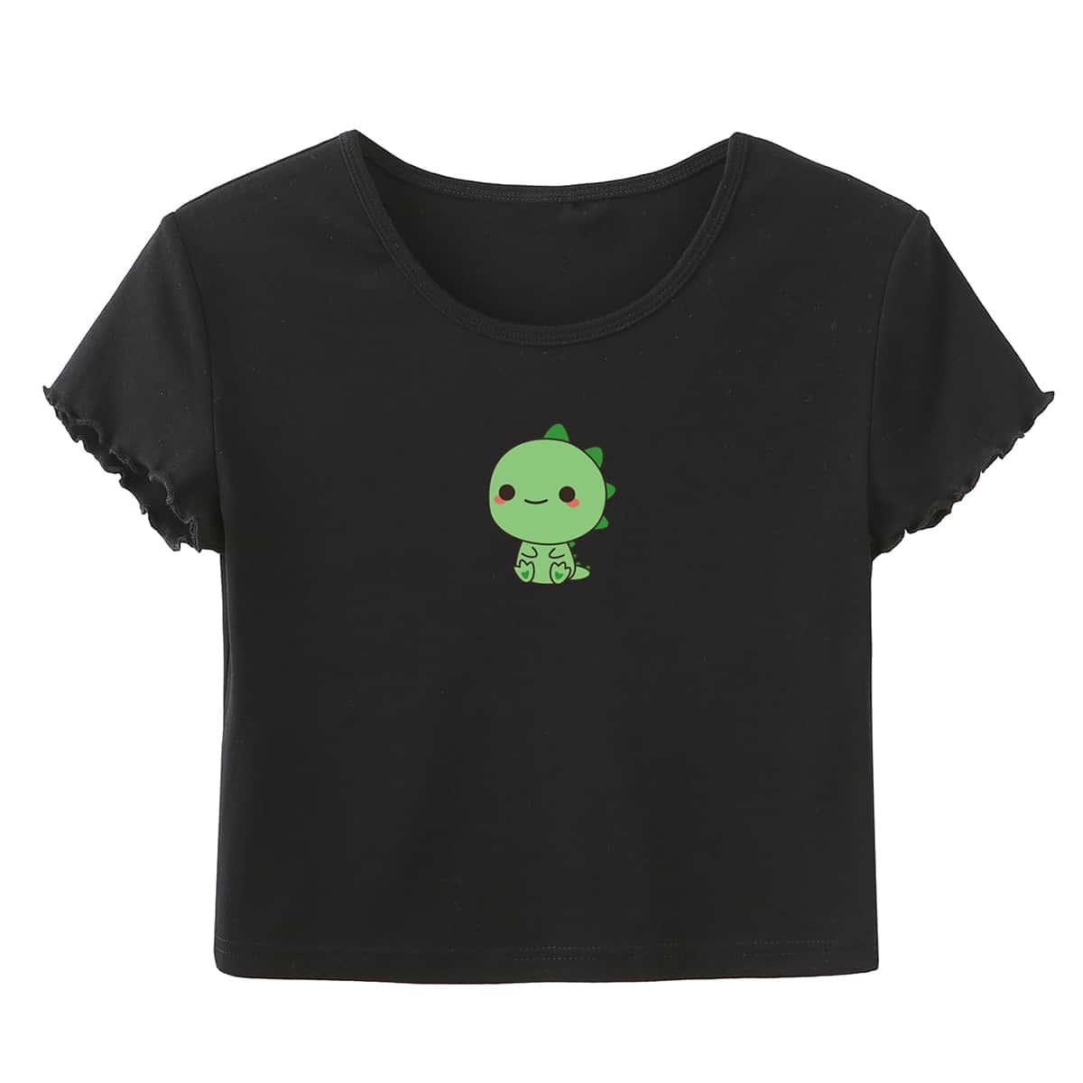 

Cartoon Graphic Lettuce Trim Tee, Black