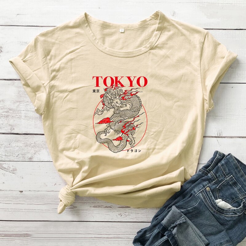 

Letter Chinese Dragon Graphic Tee, Beige