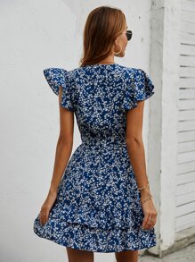 SHEIN Holidaya Đầm Xù Họa tiết hoa Boho - Màu xanh hải quân - Xem 2