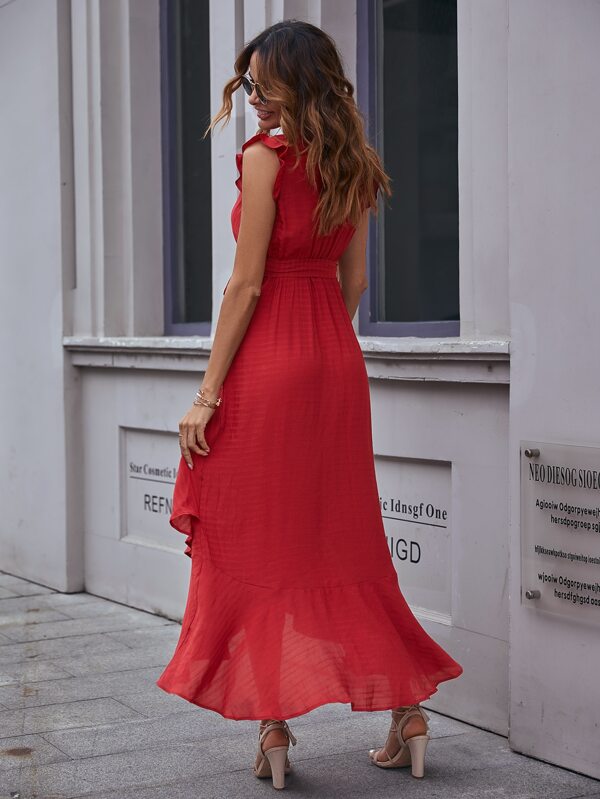 surplice neck self tie a line dress