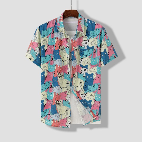 

Men 1pc Random Cat Print Shirt, Multicolor