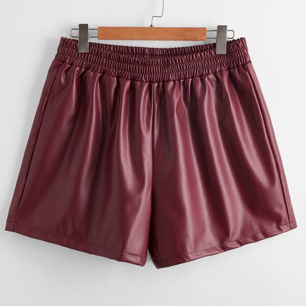 

Plus PU Leather Solid Wide Leg Shorts, Burgundy