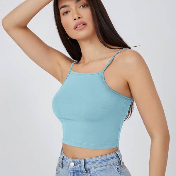 

Solid Form Fitted Crop Cami Top, Baby blue