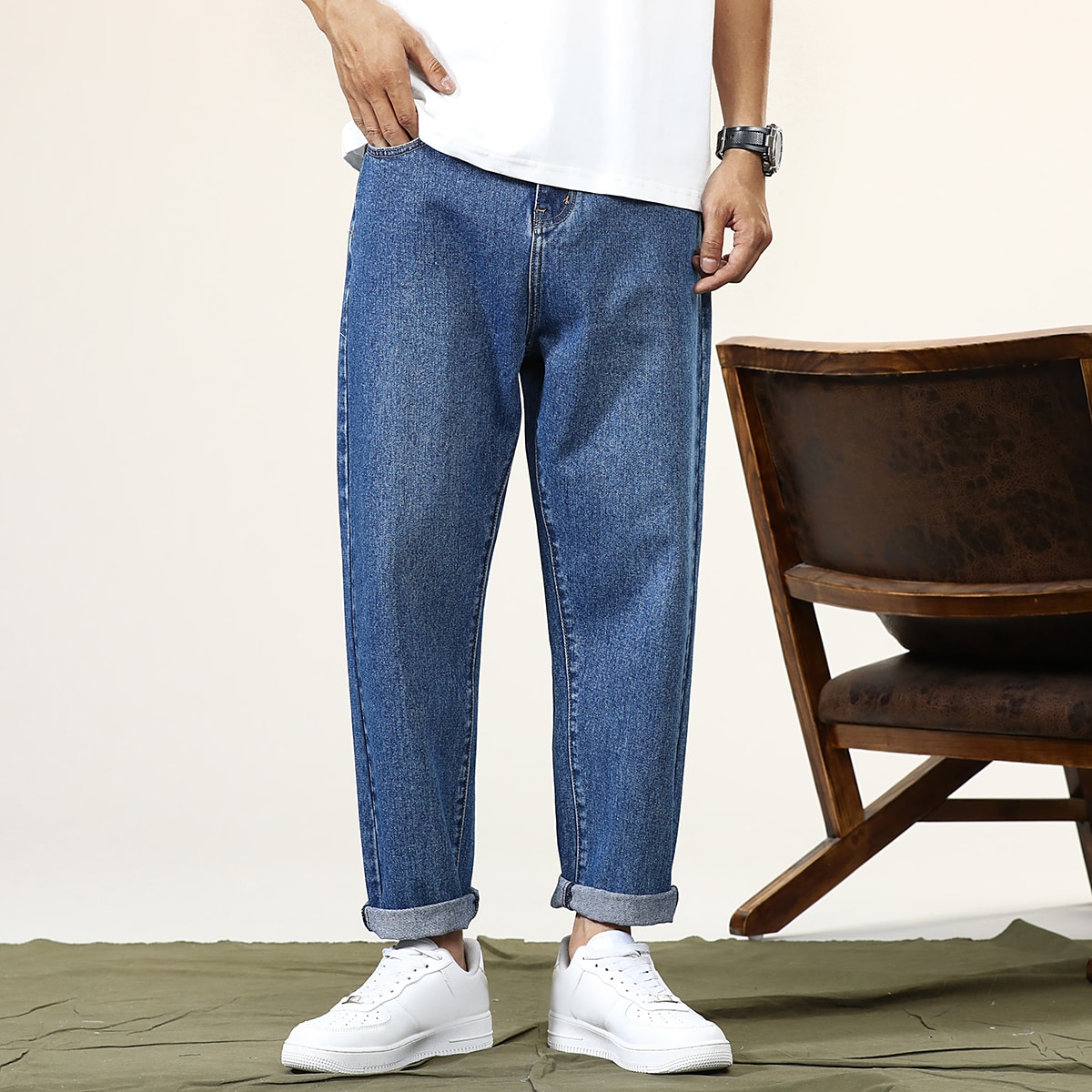 Blue Casual Flat jeans Button