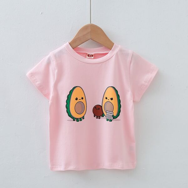 

Toddler Girls Cartoon Graphic Crew Neck Tee, Baby pink